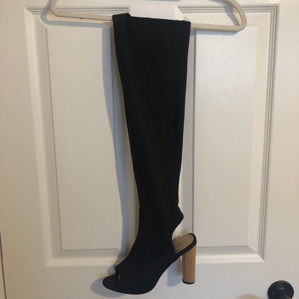 Peep toe thigh high boots